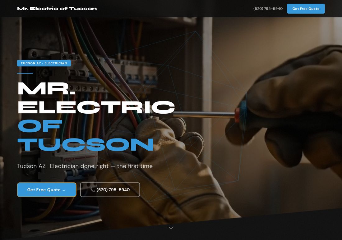 The landing page Clawza generated for Mr. Electric of Tucson