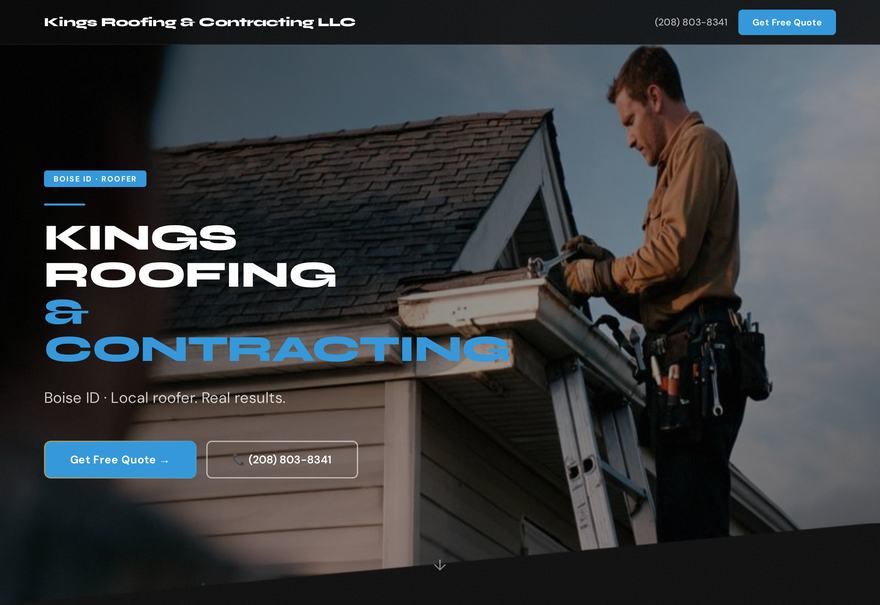 The landing page Clawza generated for Kings Roofing & Contracting